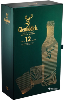 Віскі односолодове Glenfiddich 12 yo + 2 склянки 0.7 л 40% (5010327345819)