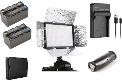 Набор LED-396AS Pro: Накамерный свет KingMa LED-396AS биколор - 1 шт, Аккумулятор NP-F750 - 2 шт, Зарядное - 1 шт, Ручка-держатель -1 шт
