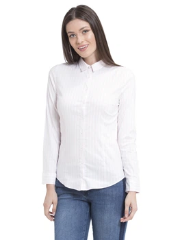 Жіноча сорочка LC Waikiki в смужку S Персиковий (LCW Woman -2762-0)