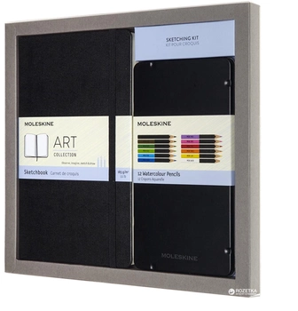 Подарочный набор Moleskine Art Скетчбук 13 х 21 см 104 страницы без линовки + 12 Цветных Акварельных Карандашей (8058647620404)
