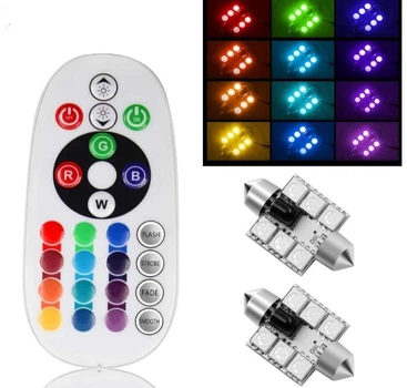 Автомобильные светодиодные Festoon C5W LED лампы Autoexpect 12V RGB для салона 36мм (31700)