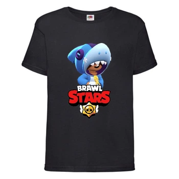 Футболка дитяча Бравл Старс Леон Акула (Brawl Stars Shark) чорна