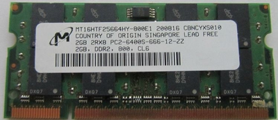 Оперативна пам'ять MICRON DDR2 SO-DIMM 2GB DDR800 1.8v (MT16HTF25664HY-800E1)