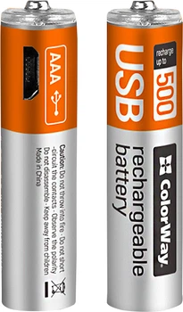 Аккумулятор ColorWay AAA micro USB 400 мАч 1.5 В 2 шт (CW-UBAAA-01)