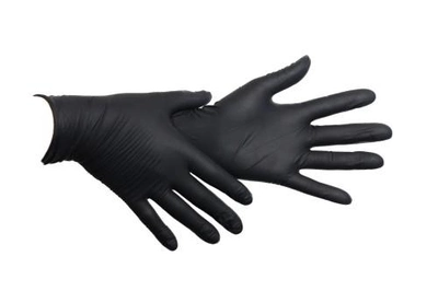 Одноразові рукавички нітрилові Медіком 100 шт в упаковці Розмір L Чорні. Щільнсть 3,3 г.