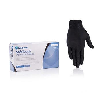 Одноразові рукавички нітрилові Медіком 100 шт в упаковці Розмір М Чорні. Щільнсть 3,3 г