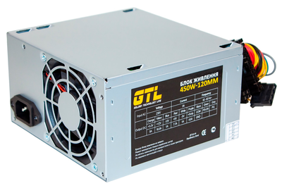 Блок питания GTL 450W, 80mm, 20+4pin, 1x4pin, SATA х 2, Molex 2x4pin, кабеля немодульные (GTL-450-80)
