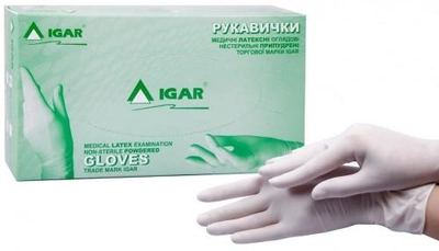 Одноразові рукавички латексні припудрені нестерильні Igar 100 шт в упаковці Розмір L Білі
