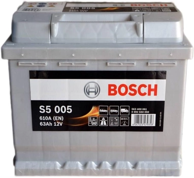 Автомобильный аккумулятор Bosch 63Аh Ев (-/+) S5005 (610EN) (0 092 S50 050)