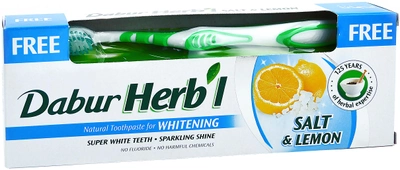 Зубная паста Dabur Herb'l Отбеливающая соль и лимон 150 г + щетка (5022496181174)