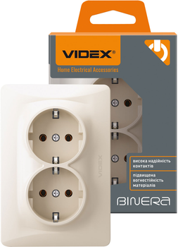 Розетка подвійна VIDEX Binera із заземленням Кремова (VF-BNSK2G-CR)