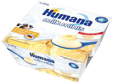 Продукт кисломолочний Humana milk minis Banane з бананом, 4х100 м (4031244784414)