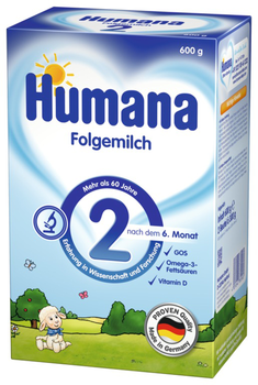 Сухая молочная смесь Humana 2 с пребиотиками галактоолигосахаридами, 6-12 месяцев, 600 г (4031244785565)