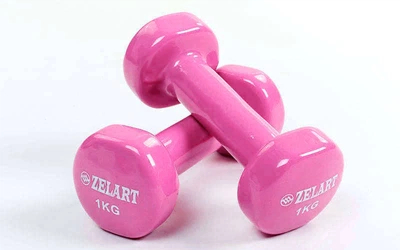 Гантели planeta-sport для фитнеса с виниловым покрытием Zelart Beauty TA-5225-1 2 x 1 кг Розовый