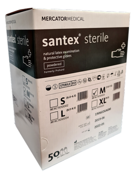 Стерильные перчатки Santex sterile Медицинские опудренные Размер M 100 шт Белые
