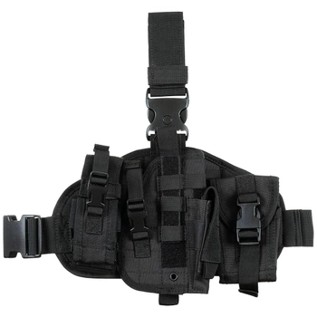 Кобура для пістолета стегновий з платформою і підсумкими, правобічна MFH чорна (30713A)