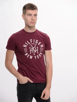 Футболка хлопковая длинная мужская Tommy Hilfiger 9164.5 S Бордовая