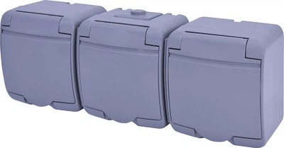Розетка потрійна IP54 з з/к ETI RHE-3s-SR Сіра з кришкою 4668074 (зовнішня)