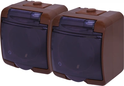 Розетка подвійна IP54 з з/к ETI RHE-2sd-KR Коричнева з кришкою прозорою 4668053 (зовнішня)