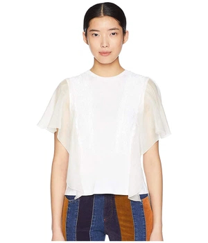 Футболка See by Chloe T-Shirt with Lace Overlay White Powder, L (46) (11065362)
