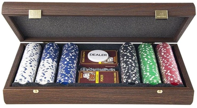 Набор для покера Manopoulos в деревянном футляре из темного ореха 300 фишек (PXL20.300)