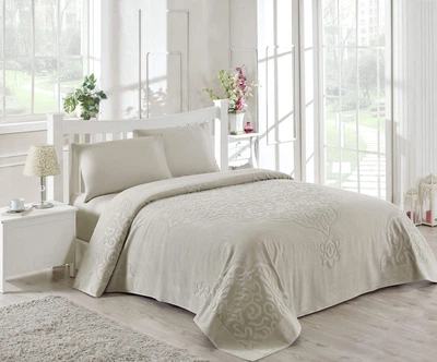 Махровая простынь покрывало TAC Dama Beige 200×220 см Бежевый (71240914)