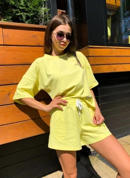 Летний костюм женский футболка с шортами KML 00562 XL (48-50) Лимонный (K -00562 С 2)