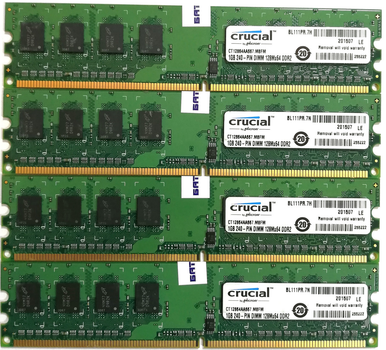 Комплект оперативной памяти Crucial DDR2 4Gb (4*1Gb) 667MHz PC2 5300U 1R8 CL5 (CT12864AA667.M8FM) Б/У