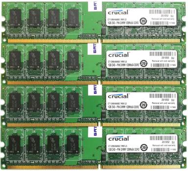 Комплект оперативной памяти Crucial DDR2 4Gb (4*1Gb) 667MHz PC2 5300U 1R8 CL5 (CT12864AA667.M8FJ3) Б/У