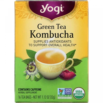 Зеленый чай с комбучей (чайным грибом), Yogi Tea, 16 чайных пакетиков, 1.12 унций (32 г)