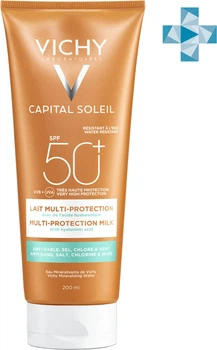 Mleczko do opalania Vichy Capital Soleil Beach Protect Multi-Protection SPF 50+ wodoodporne, z kwasem hialuronowym 200 ml (3337875648530)