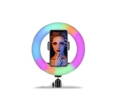 Разноцветная кольцевая LED лампа Ring Light MJ20 RGB 20 см с держателем для смартфона