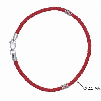 Шнурок на руку с серебряными вставками Jewel-case Красный плетеный шелк 4022-kr 22.0