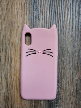 Об'ємний 3d Чохол Candy силіконовий для Iphone X Вусатий кіт рожевий