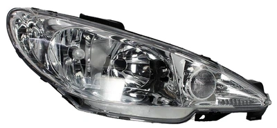 Фара Peugeot 206 1998 - 2009 (206 1998 - 2009), правая, электр., H7+H7, прозрачный рассеиватель, (Depo)
