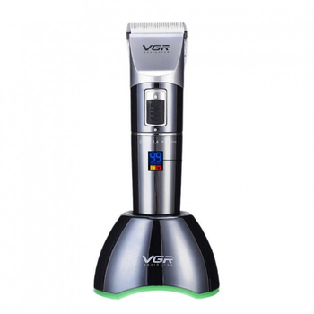 Машинка для стрижки волос VGR V-002 Professional аккумуляторная 12 Вт керамический нож Led-дисплей + 4 насадки и подставка (BS-3371)