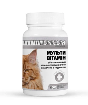Вітаміни UNICUM premium для котів мультивітамін 100табл. 50г