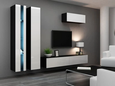 Стенка в гостиную комплект Кама Меблі Vigo New 1 из ламинированной ДСП Черный/Белый Польша без подсветки