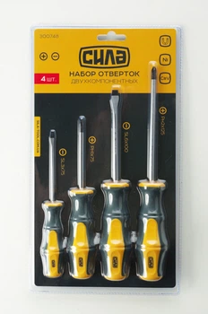 Набор отверток двухкомпонентных CrV SL3x75, SL6x100, PH1x75, PH2x125 (4 шт.) СИЛА