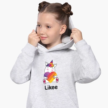 Детский худи Лайк Единорог (Likee Unicorn) Светло-серый меланж (9298-1037) 116 см