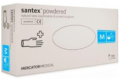 Рукавички латексні Mercator Medical Santex Powdered опудренниє розмір М (100 шт) Білі