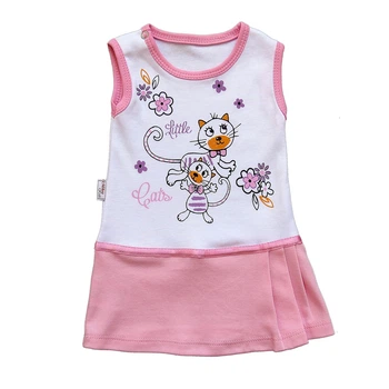 Сарафан "Котята" Mikoz kids для девочки 74 см Белый с розовым 8928