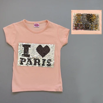 Футболка I love Paris PirPir Girls для девочки (двусторонние пайетки) 86 см Персиковая 13205