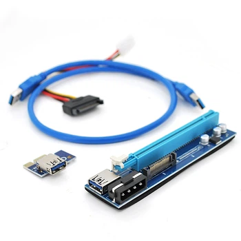 Riser PCI-EX, x1=>x16, 4-pin MOLEX, SATA=>4Pin, USB 3.0 AM-AM 0,6 м (синий), конденсаторы 270, Пакет Voltronic PCE164P-N03 VER 006C