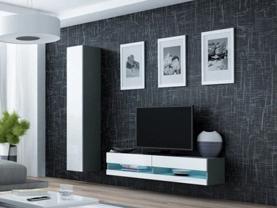 Стенка в гостиную комплект Кама Меблі Vigo New 13 из ламинированной ДСП Серый матовый/Белый глянец Польша без подсветки
