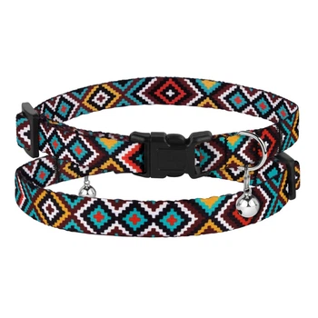 Ошейник Для Кошек BronzeDog Urban Tribal Нейлоновый с Пластиковой Пряжкой и Колокольчиком Ментоловый 10 мм 18-28 см (49/1373)