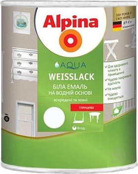 Эмаль Alpina Aqua Weisslack Gl Глянцевая 2.5 л Белая (910897)
