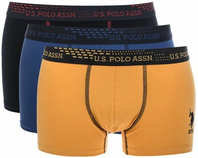 Набір трусів боксерів чоловічих бавовняних U.S. Polo Assn 80178 S 3 шт SAX-NAVY-YELLOW (8680557254679)