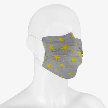 Багаторазова Захисна маска для обличчя NDS Жовті зірки на сірому тлі