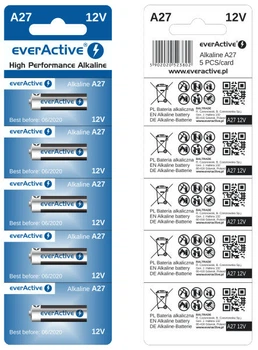 Батарейка щелочная everActive A27, 12V, блистер 5шт разрывной